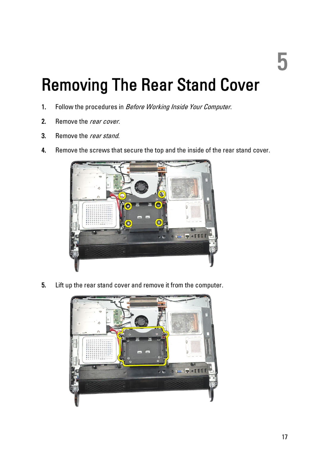 Dell W03C owner manual Removing The Rear Stand Cover 