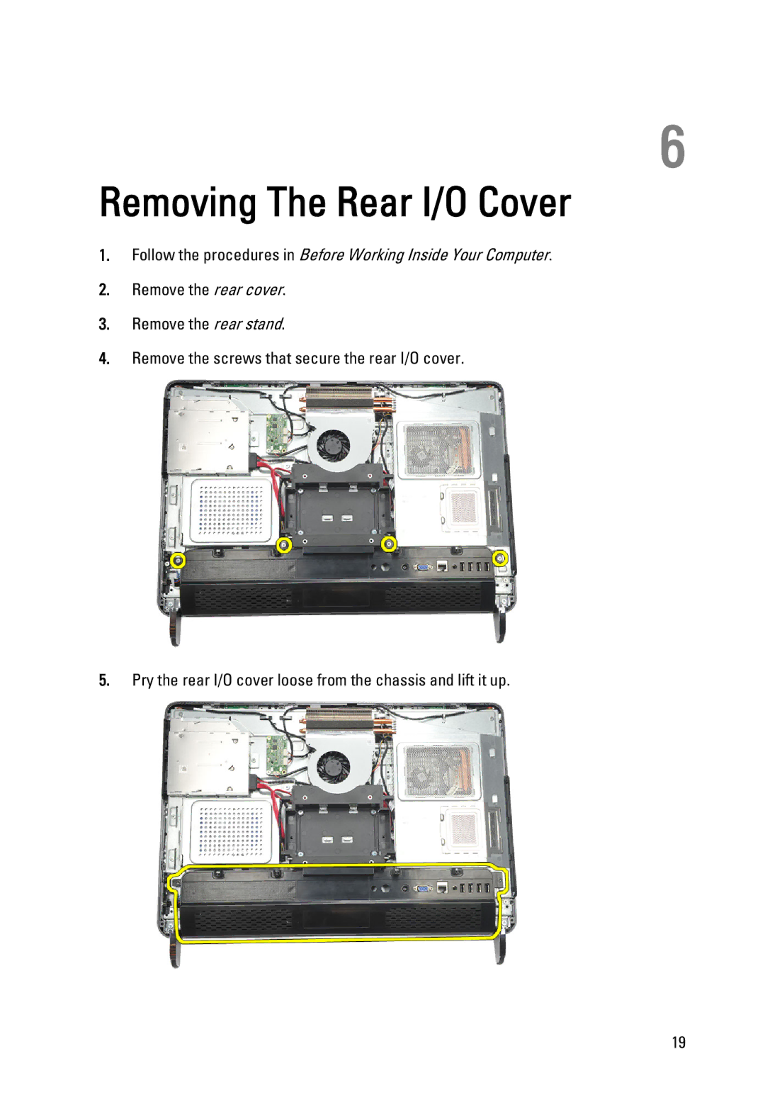 Dell W03C owner manual Removing The Rear I/O Cover 