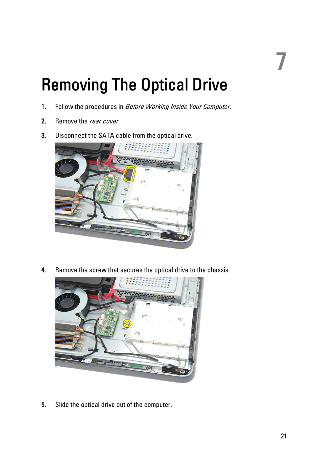 Dell W03C owner manual Removing The Optical Drive 