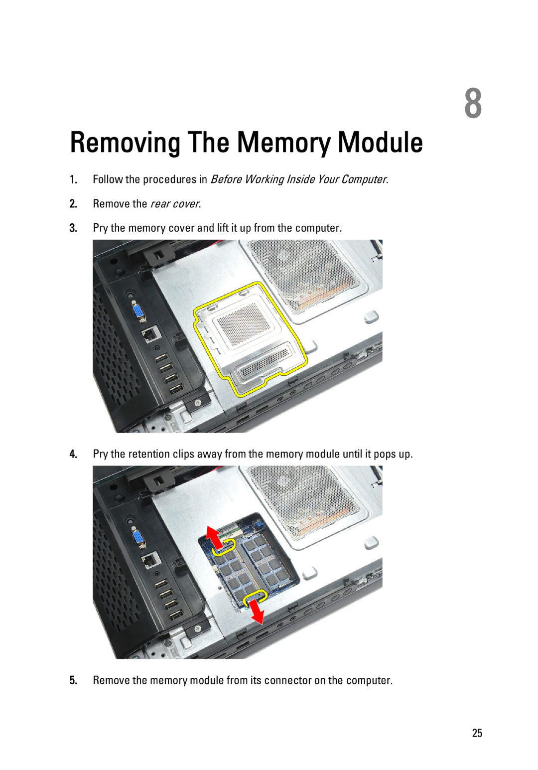 Dell W03C owner manual Removing The Memory Module 