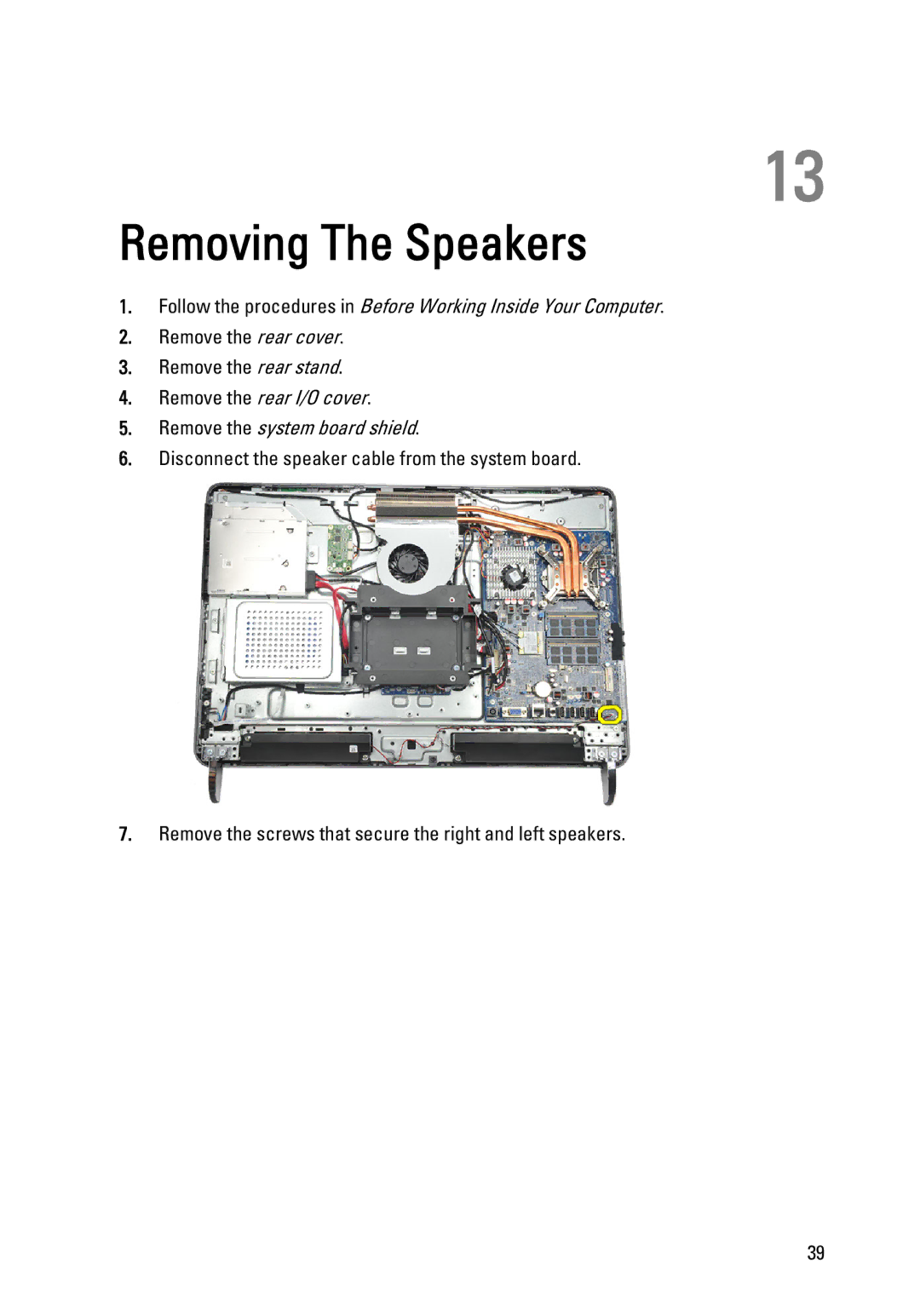 Dell W03C owner manual Removing The Speakers 