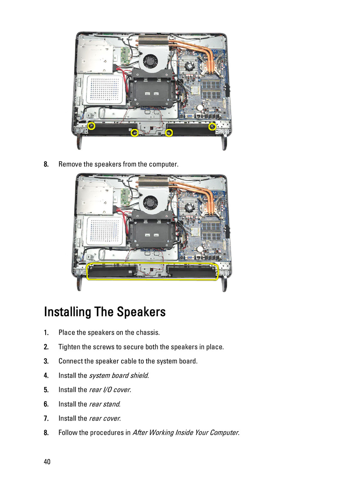 Dell W03C owner manual Installing The Speakers 