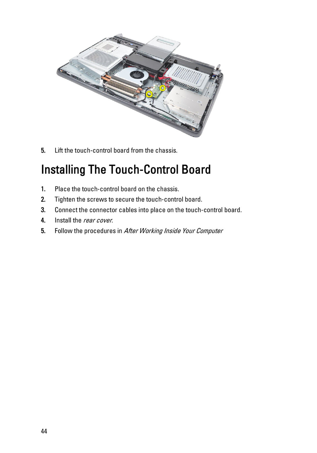 Dell W03C owner manual Installing The Touch-Control Board 