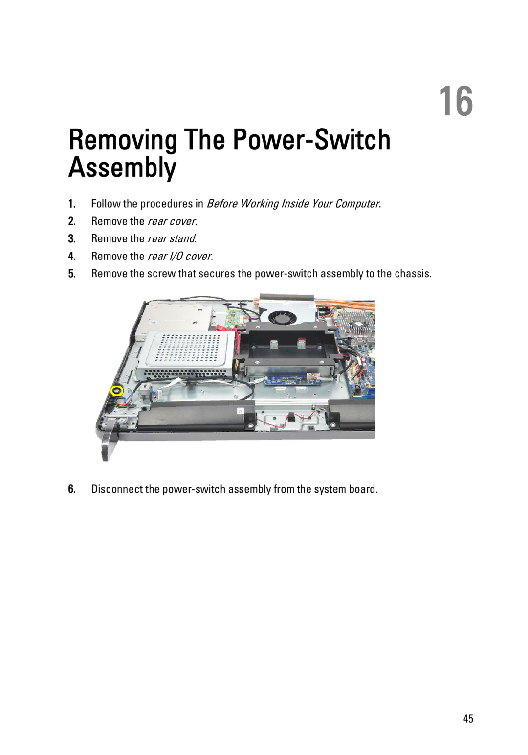 Dell W03C owner manual Removing The Power-Switch Assembly 