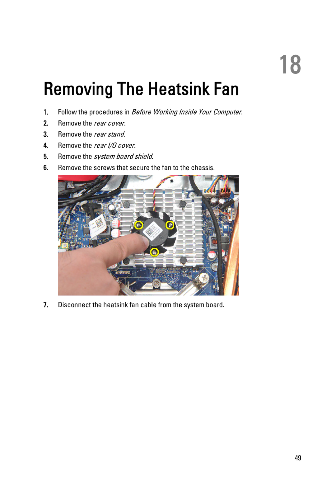 Dell W03C owner manual Removing The Heatsink Fan 