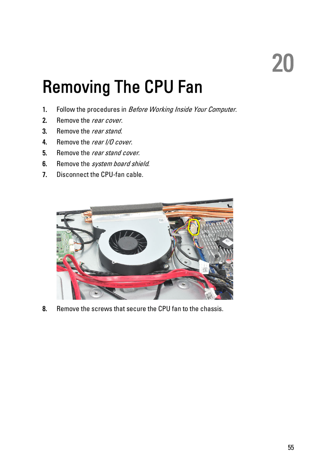 Dell W03C owner manual Removing The CPU Fan 