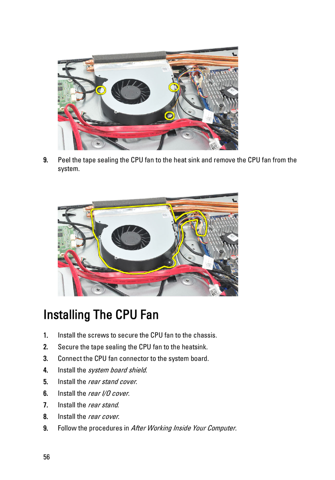 Dell W03C owner manual Installing The CPU Fan 