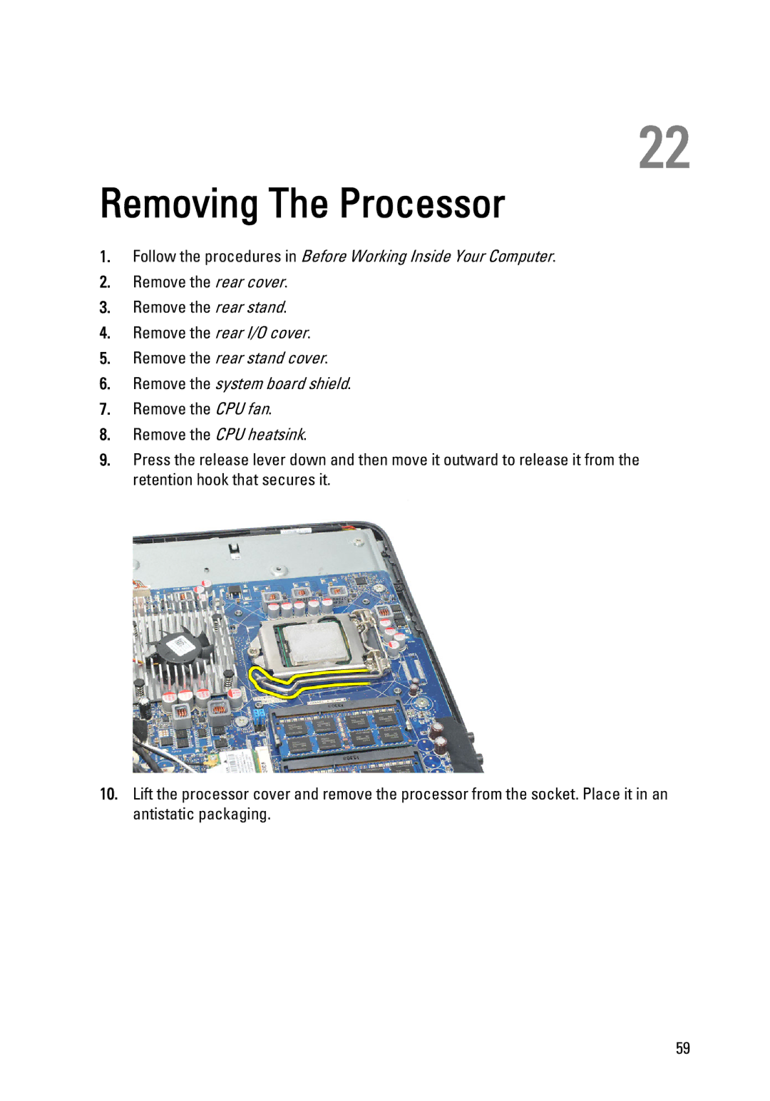 Dell W03C owner manual Removing The Processor 