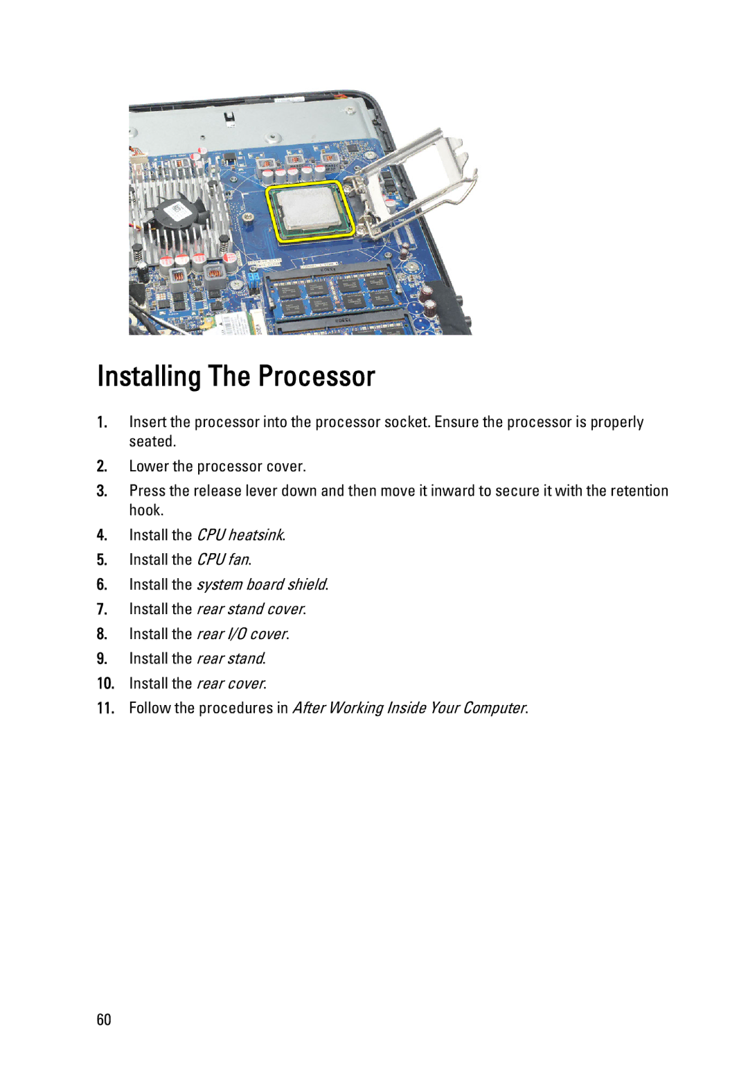 Dell W03C owner manual Installing The Processor 