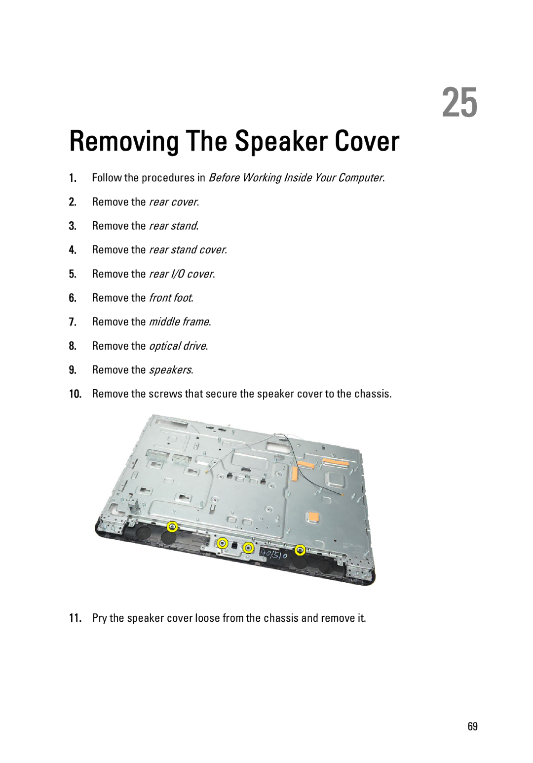 Dell W03C owner manual Removing The Speaker Cover 