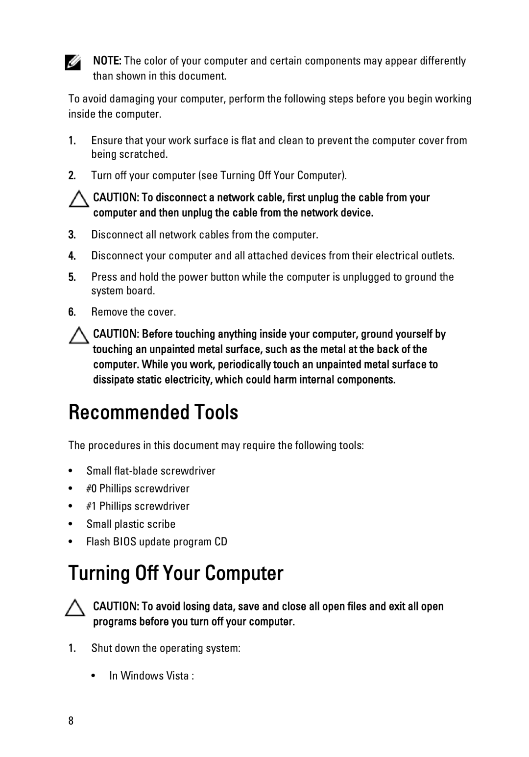 Dell W03C owner manual Recommended Tools, Turning Off Your Computer 