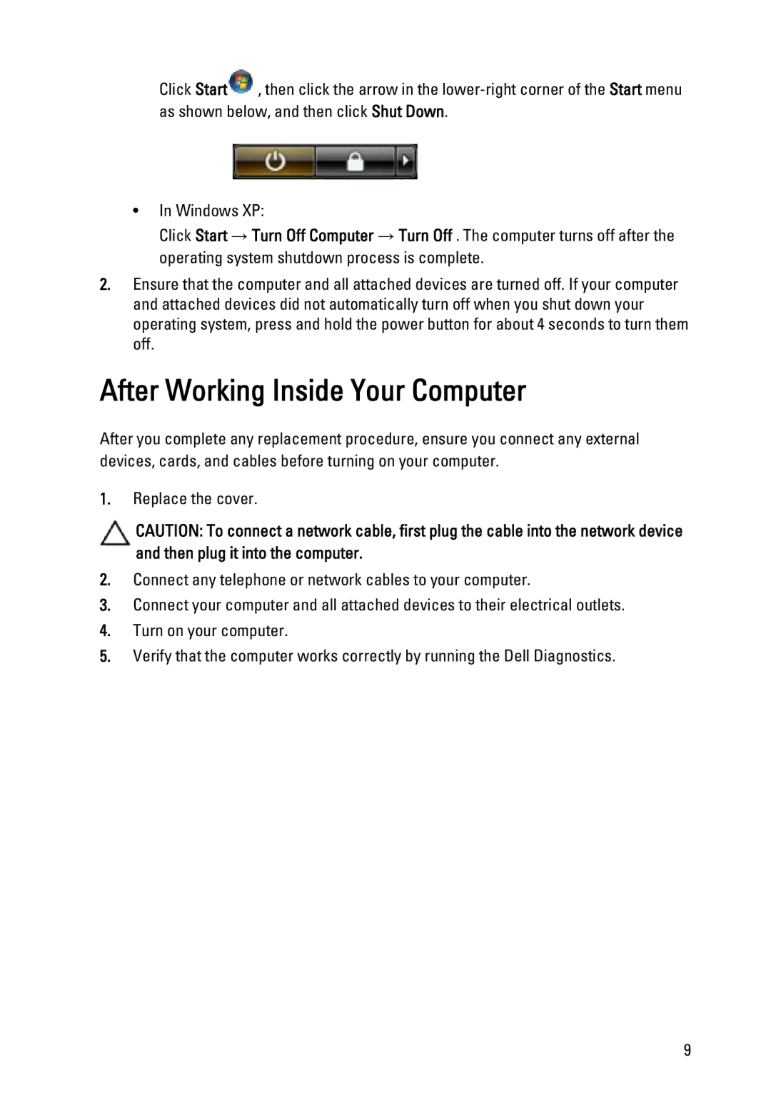 Dell W03C owner manual After Working Inside Your Computer 