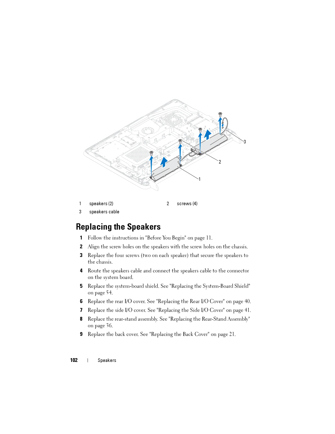 Dell W03C owner manual Replacing the Speakers, 102 