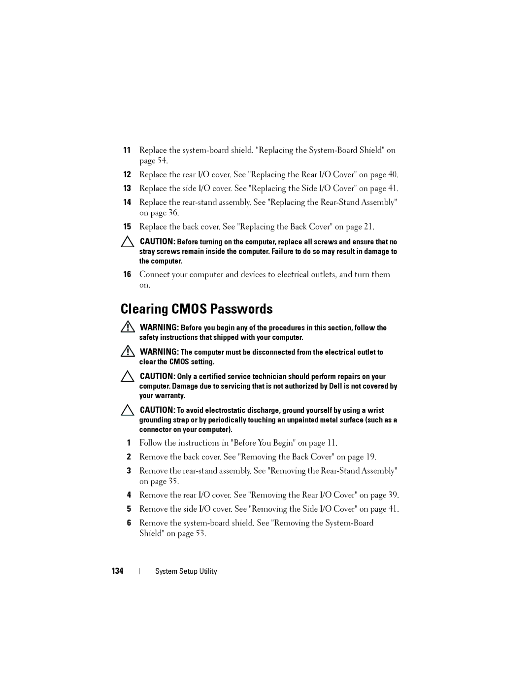 Dell W03C owner manual Clearing Cmos Passwords, 134 