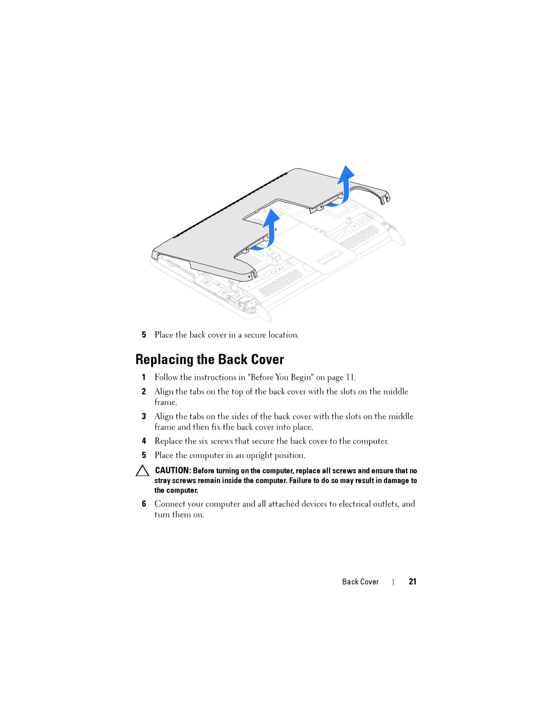 Dell W03C owner manual Replacing the Back Cover 