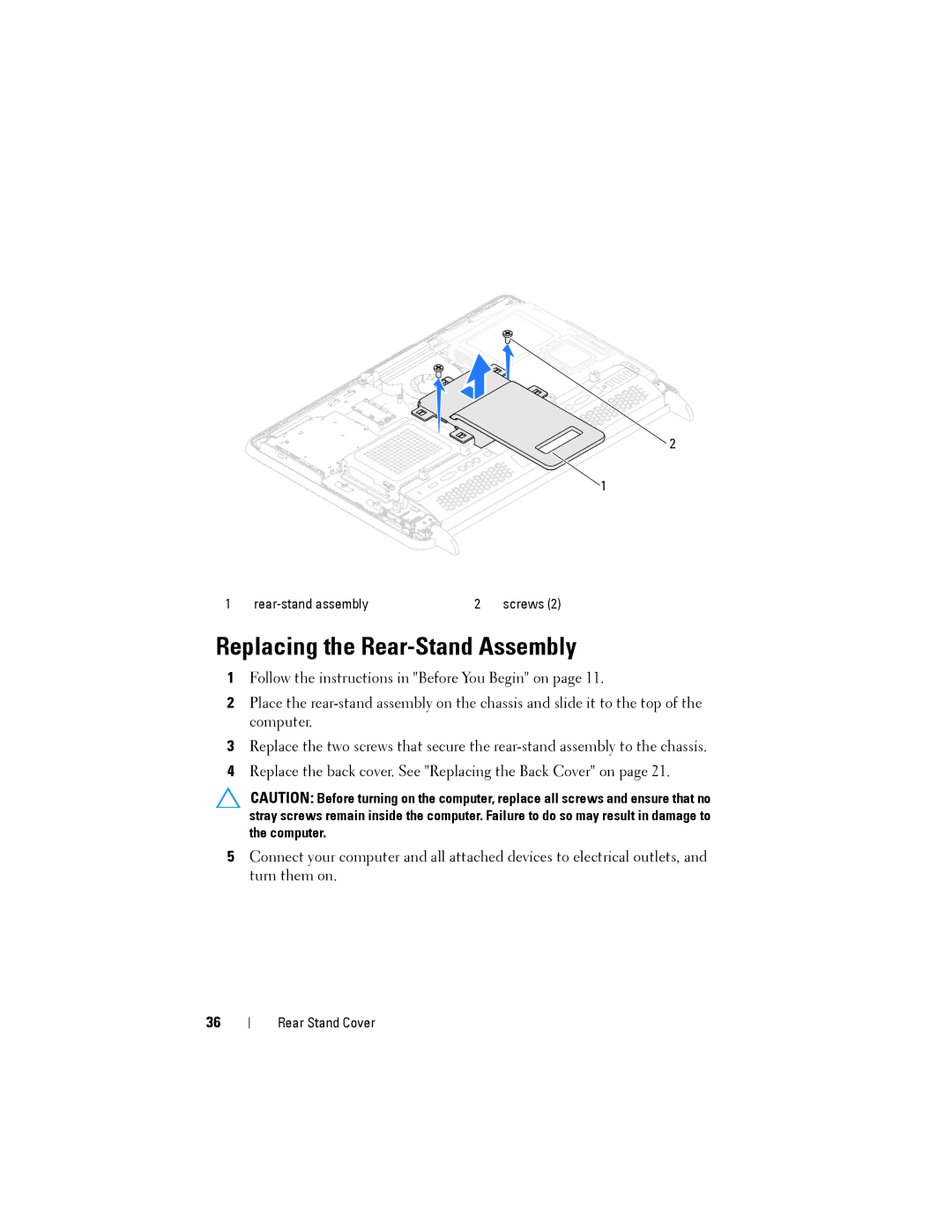 Dell W03C owner manual Replacing the Rear-Stand Assembly 