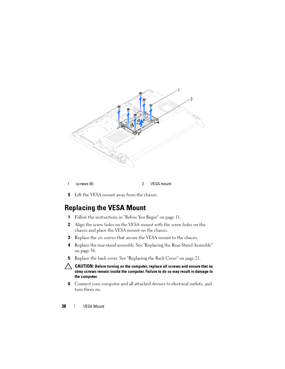 Dell W03C owner manual Replacing the Vesa Mount 