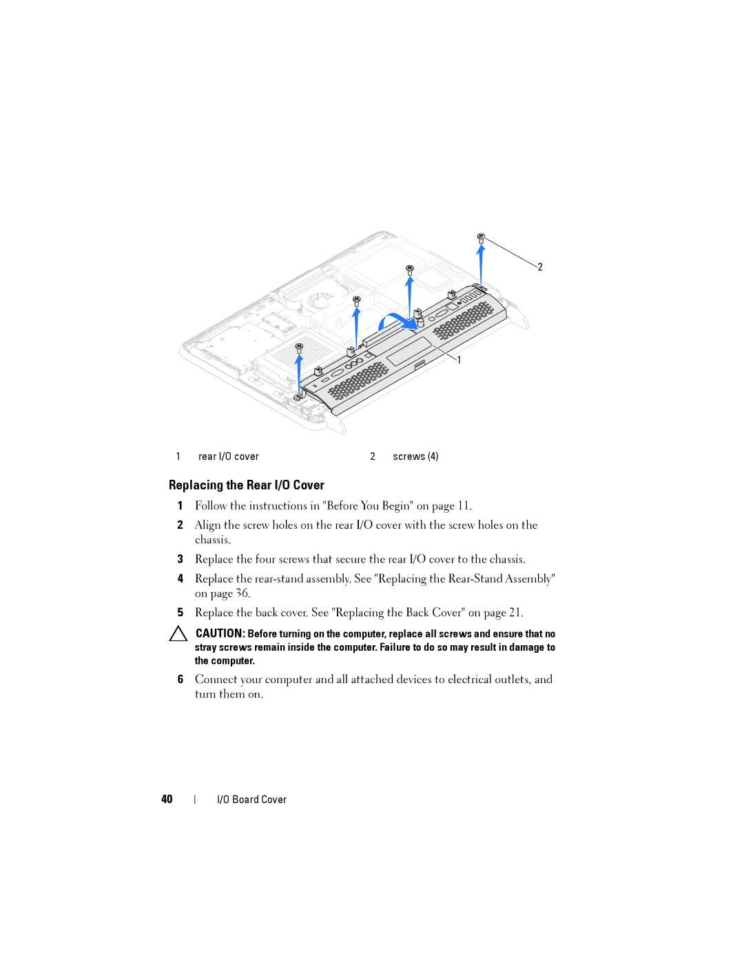 Dell W03C owner manual Replacing the Rear I/O Cover 