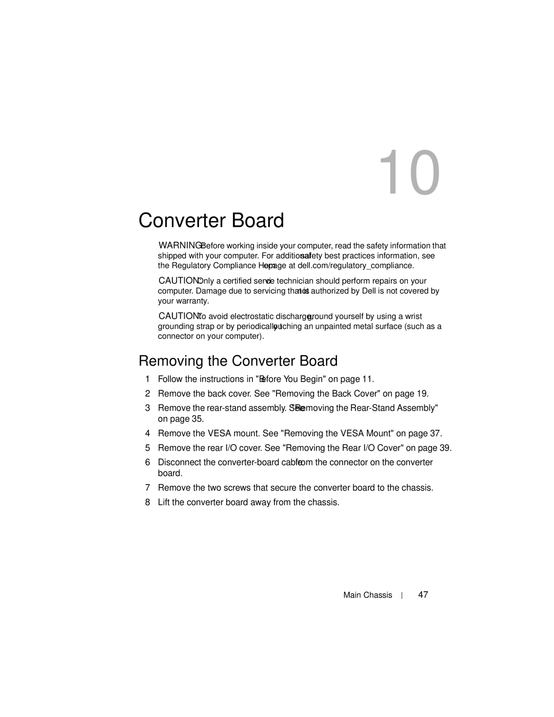 Dell W03C owner manual Removing the Converter Board 