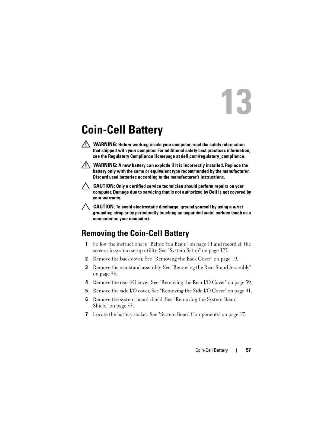 Dell W03C owner manual Removing the Coin-Cell Battery 