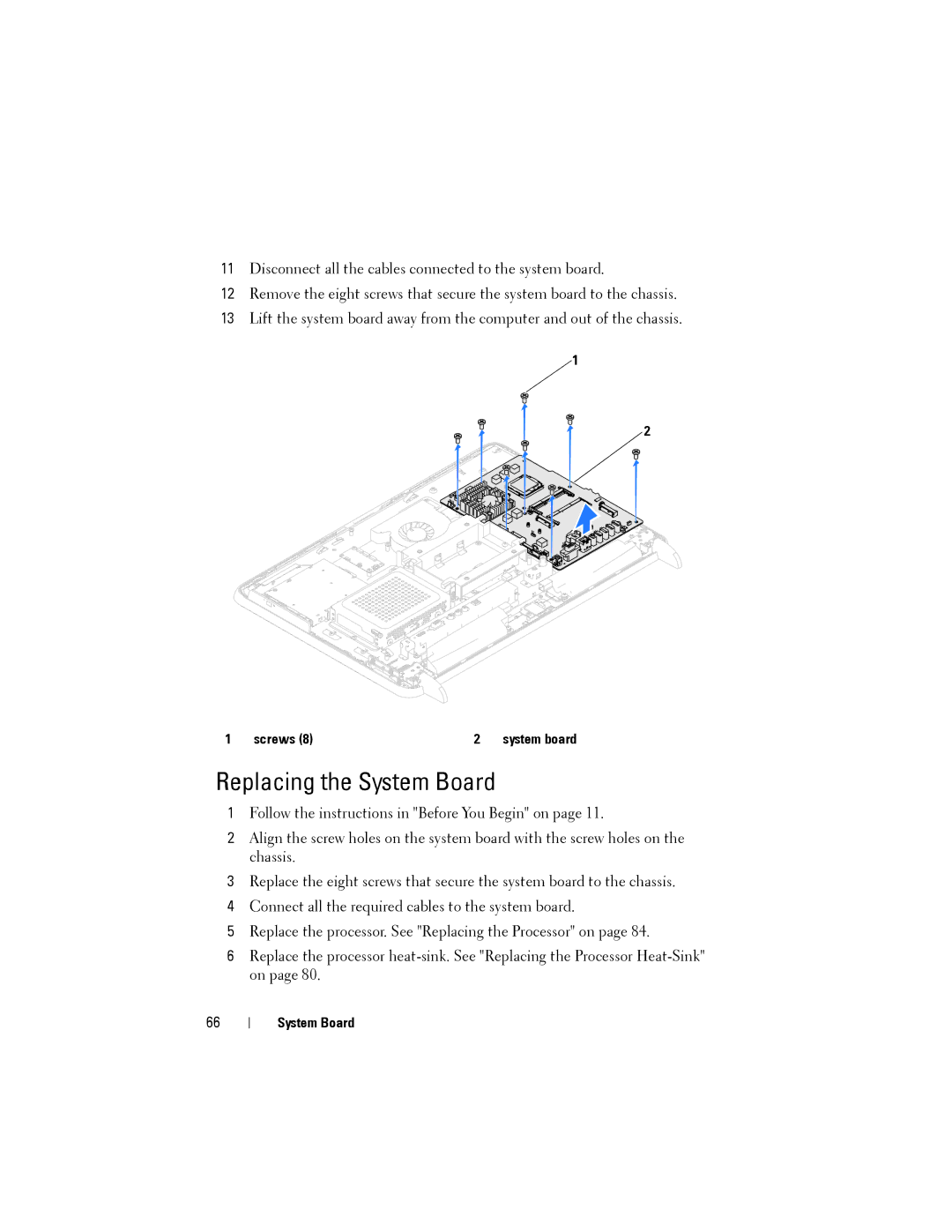 Dell W03C owner manual Replacing the System Board 