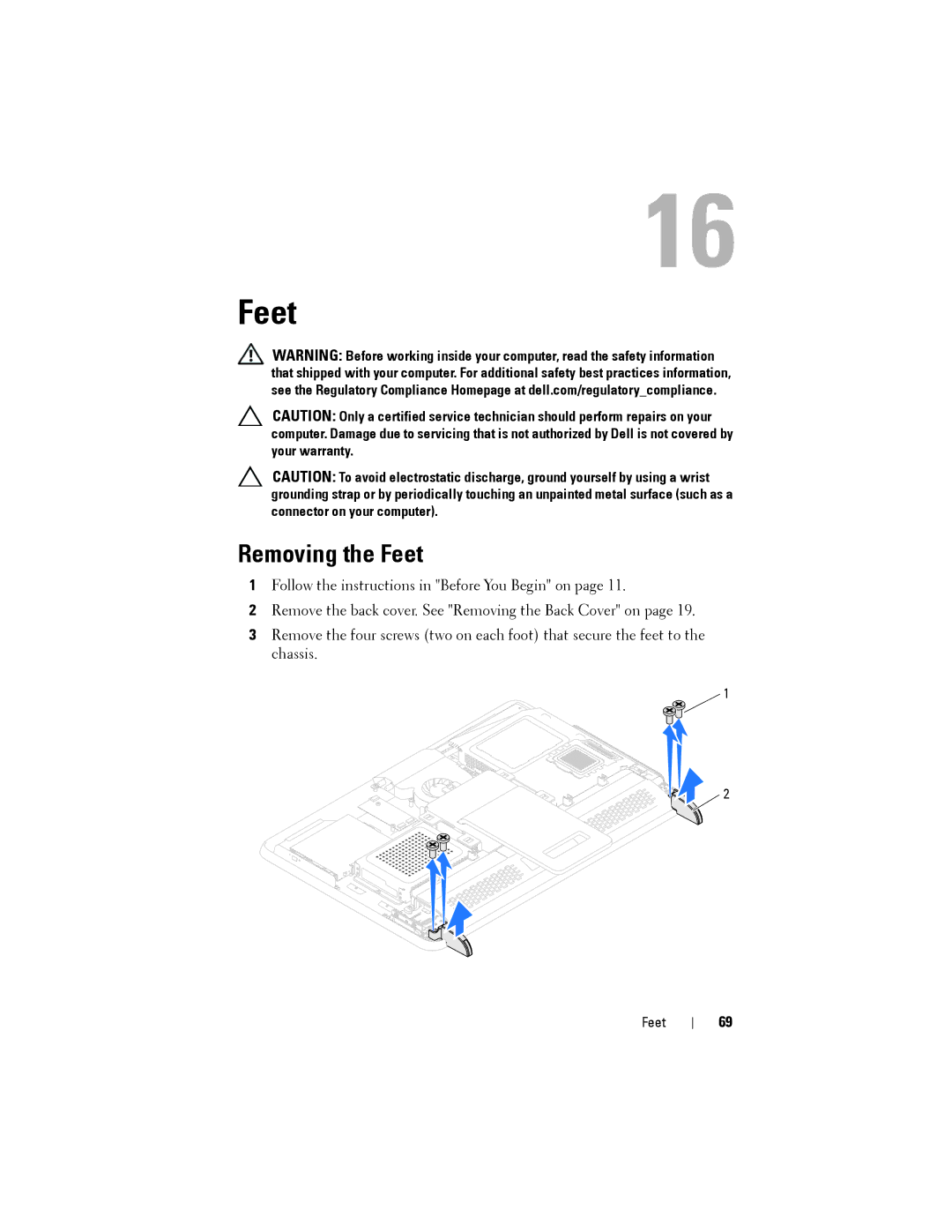 Dell W03C owner manual Removing the Feet 