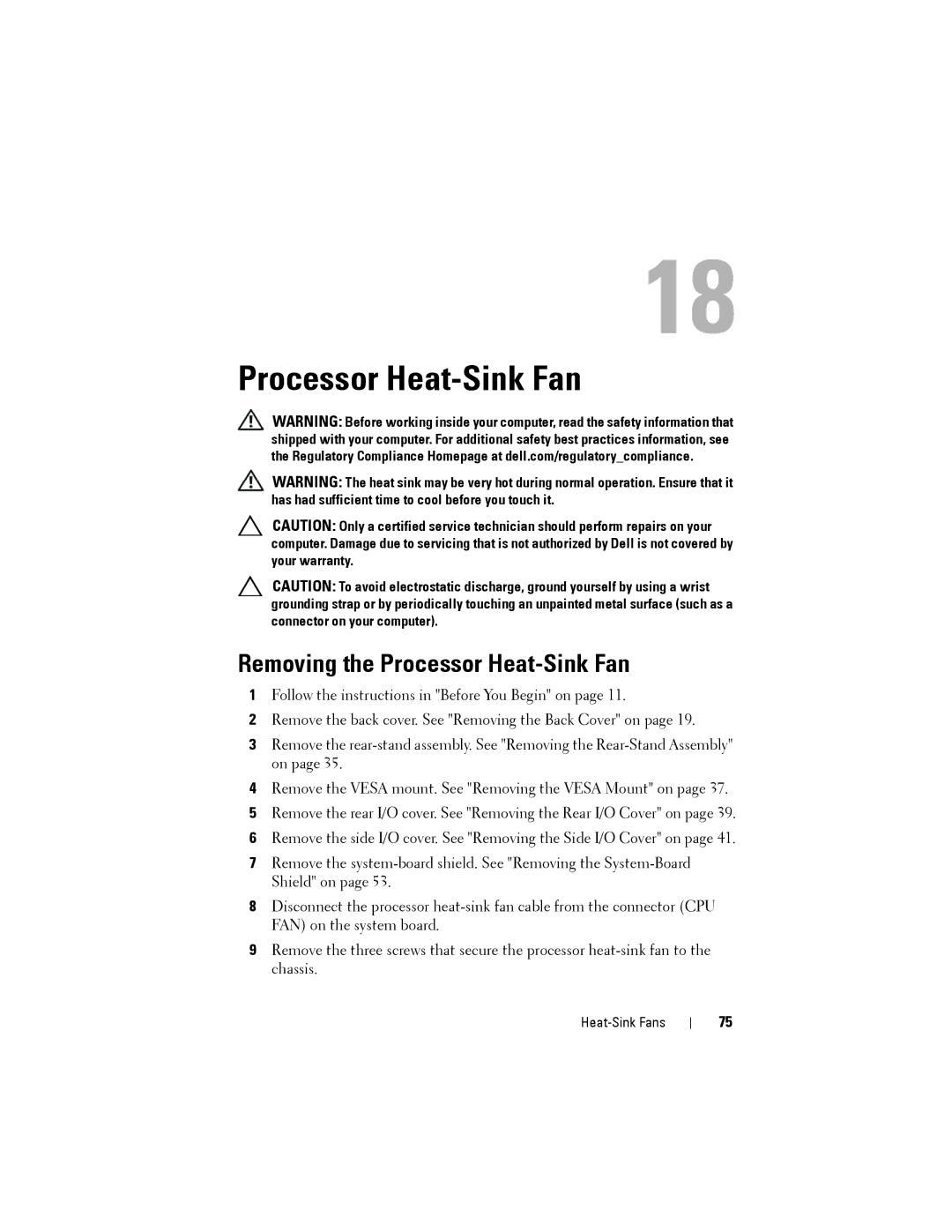 Dell W03C owner manual Removing the Processor Heat-Sink Fan 