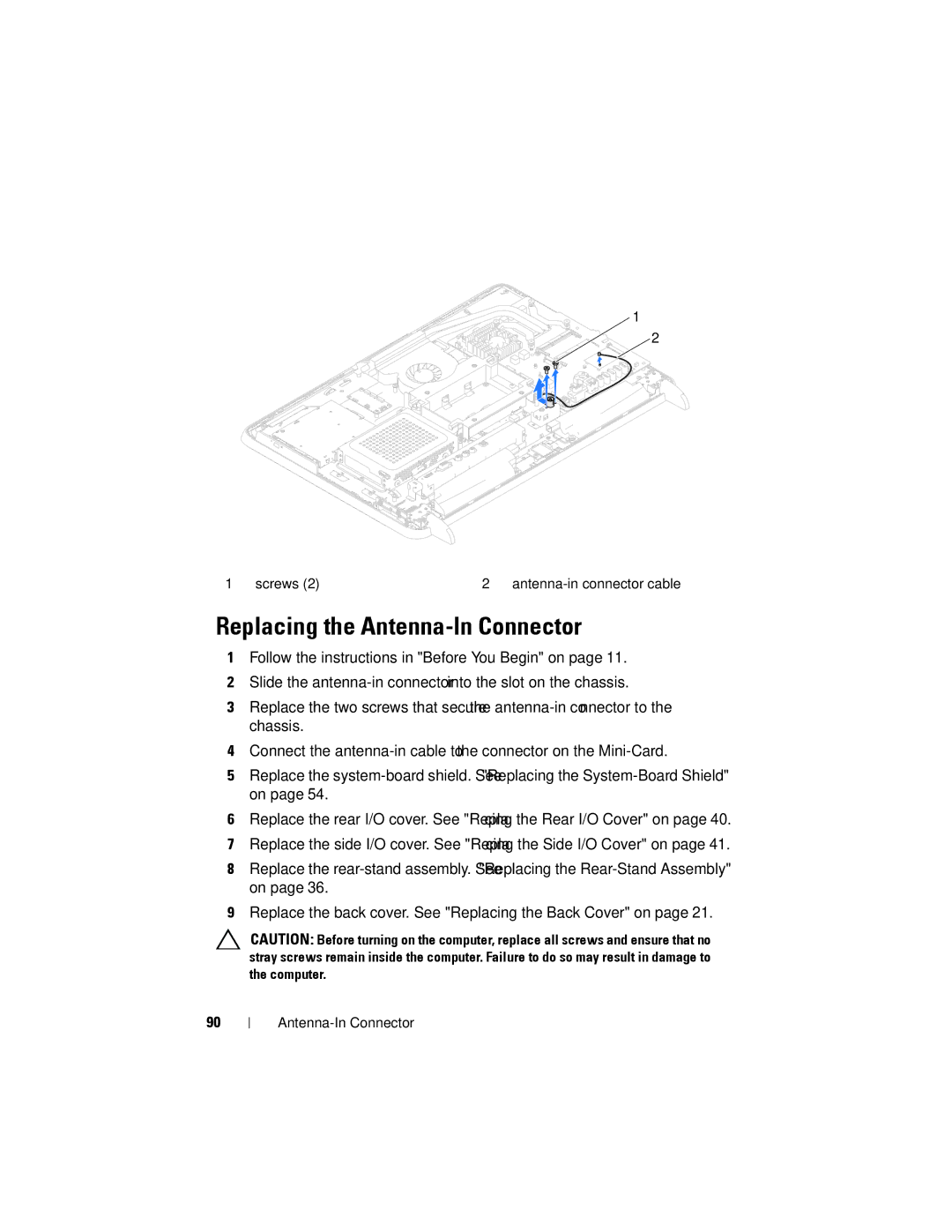 Dell W03C owner manual Replacing the Antenna-In Connector 