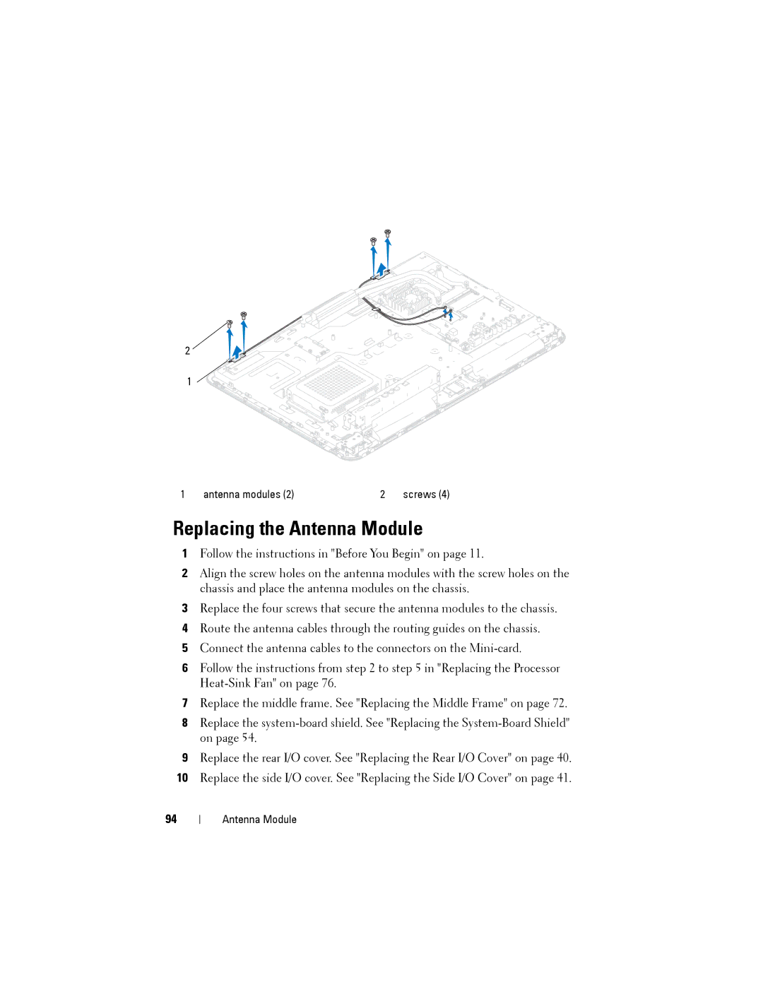 Dell W03C owner manual Replacing the Antenna Module 