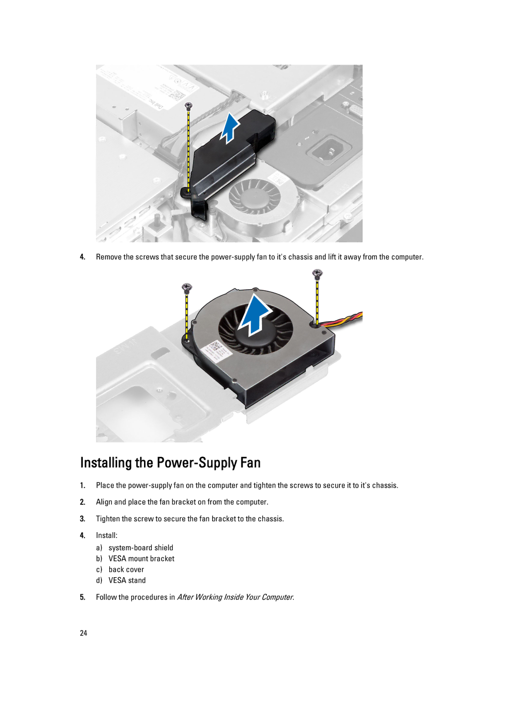 Dell W04C, 9010 owner manual Installing the Power-Supply Fan 