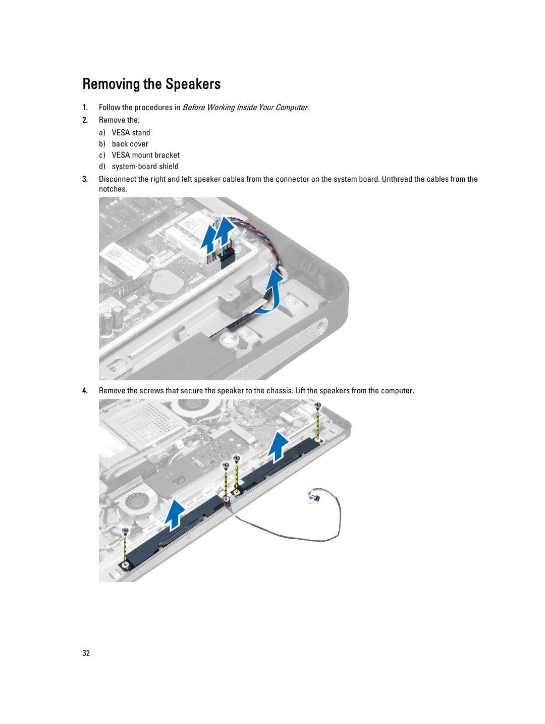 Dell W04C, 9010 owner manual Removing the Speakers 