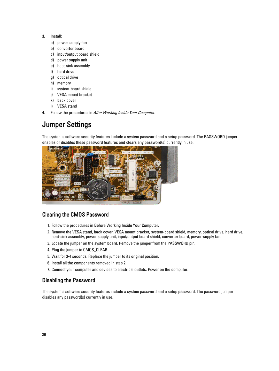 Dell W04C, 9010 owner manual Jumper Settings, Clearing the Cmos Password 