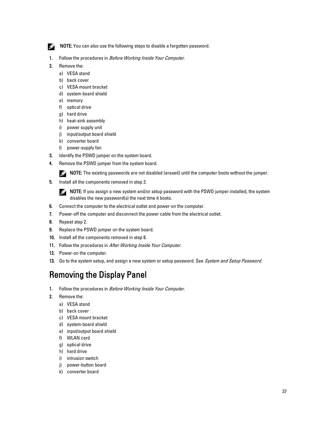 Dell 9010, W04C owner manual Removing the Display Panel 