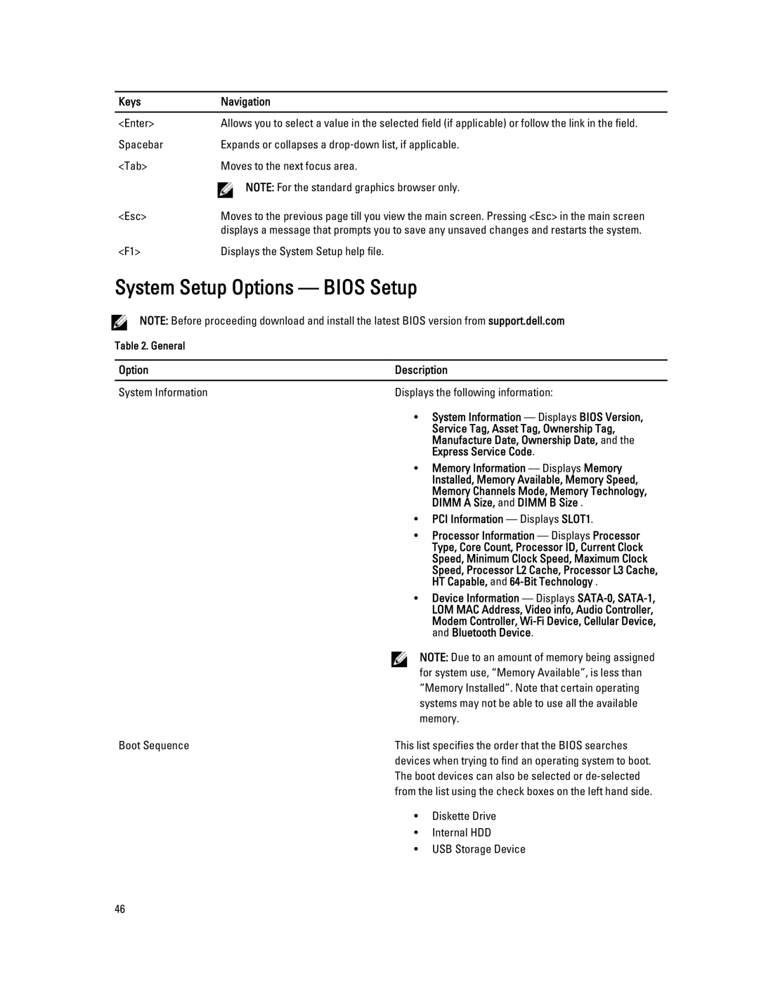 Dell W04C, 9010 owner manual System Setup Options Bios Setup 