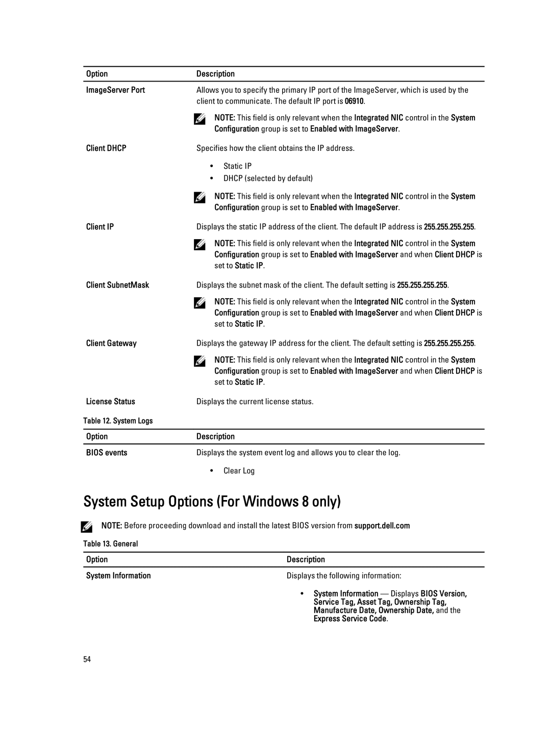 Dell W04C, 9010 owner manual System Setup Options For Windows 8 only 