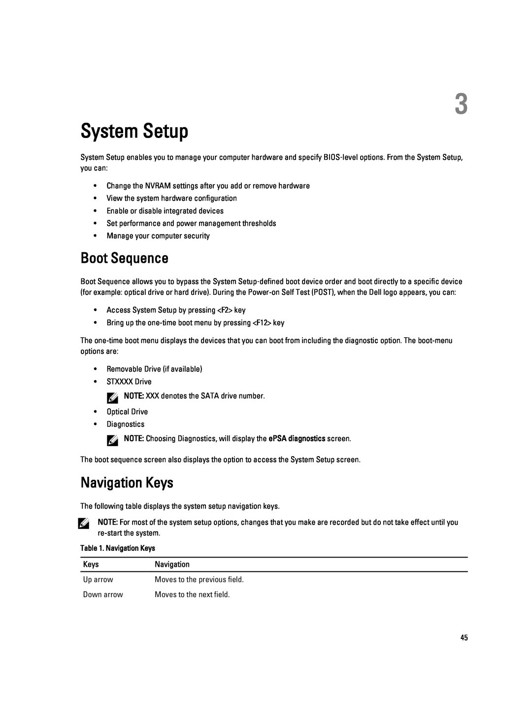 Dell 9010, W04C owner manual System Setup, Boot Sequence, Navigation Keys 