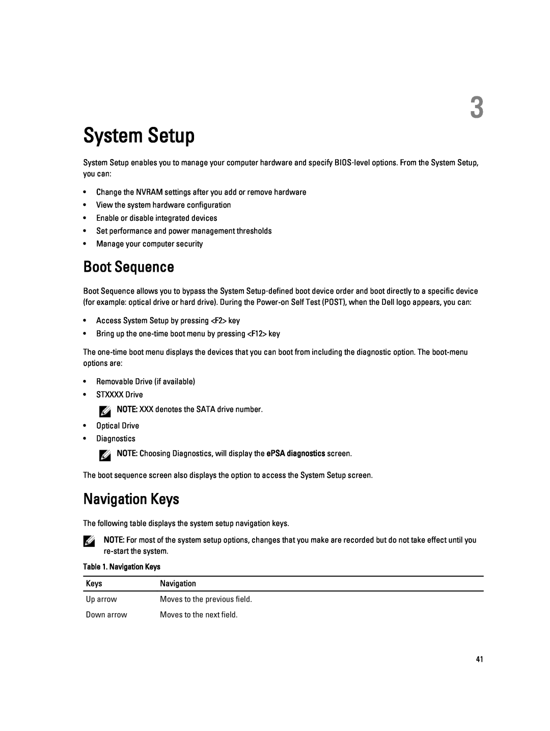 Dell W04C owner manual System Setup, Boot Sequence, Navigation Keys 