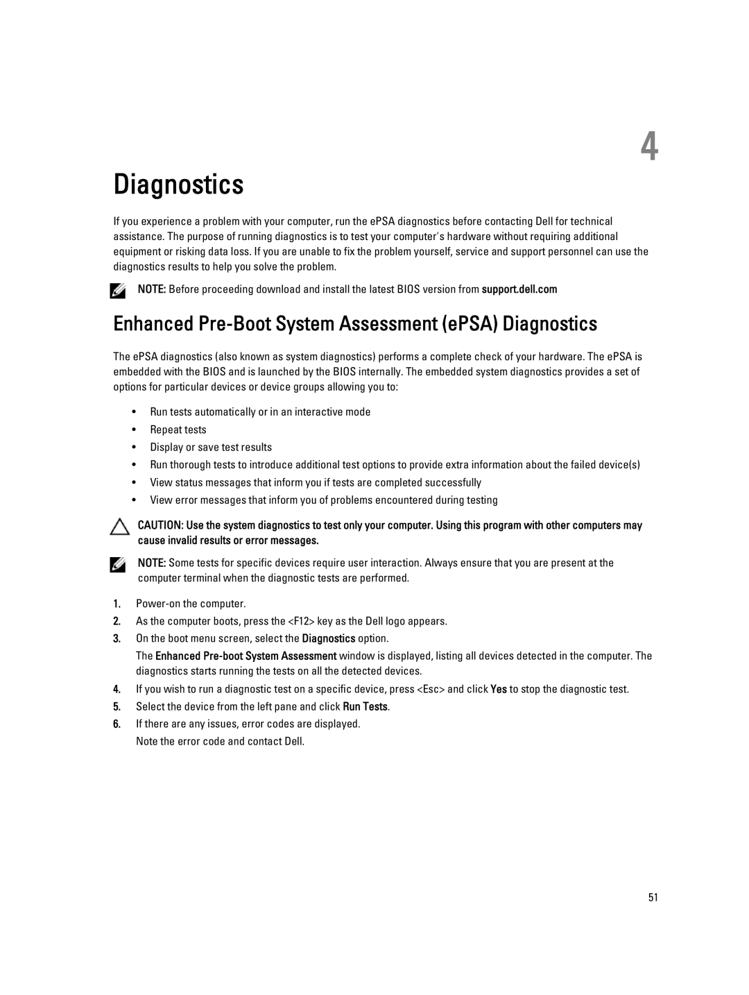 Dell W07B owner manual Enhanced Pre-Boot System Assessment ePSA Diagnostics 