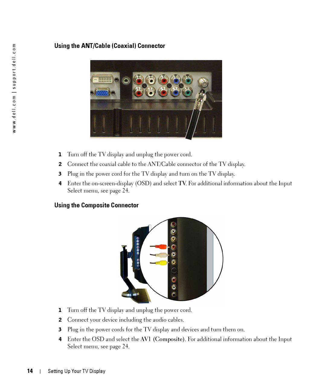 Dell W1900 owner manual Using the ANT/Cable Coaxial Connector, Using the Composite Connector 