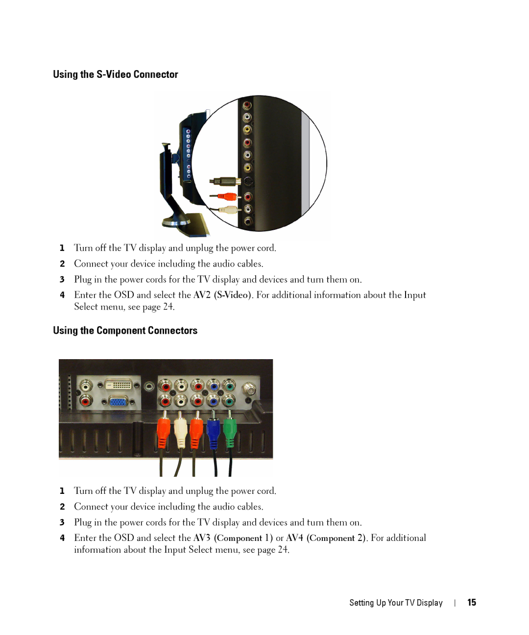 Dell W1900 owner manual Using the S-Video Connector, Using the Component Connectors 