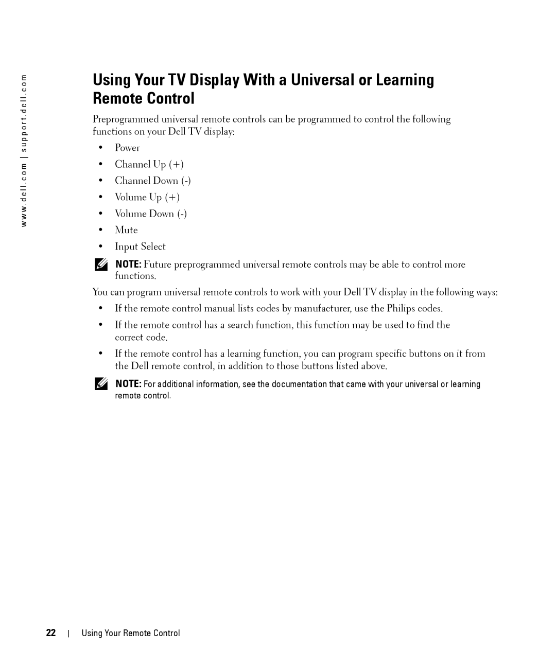 Dell W1900 owner manual Using Your Remote Control 