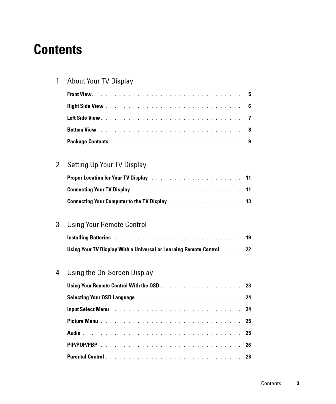 Dell W1900 owner manual Contents 