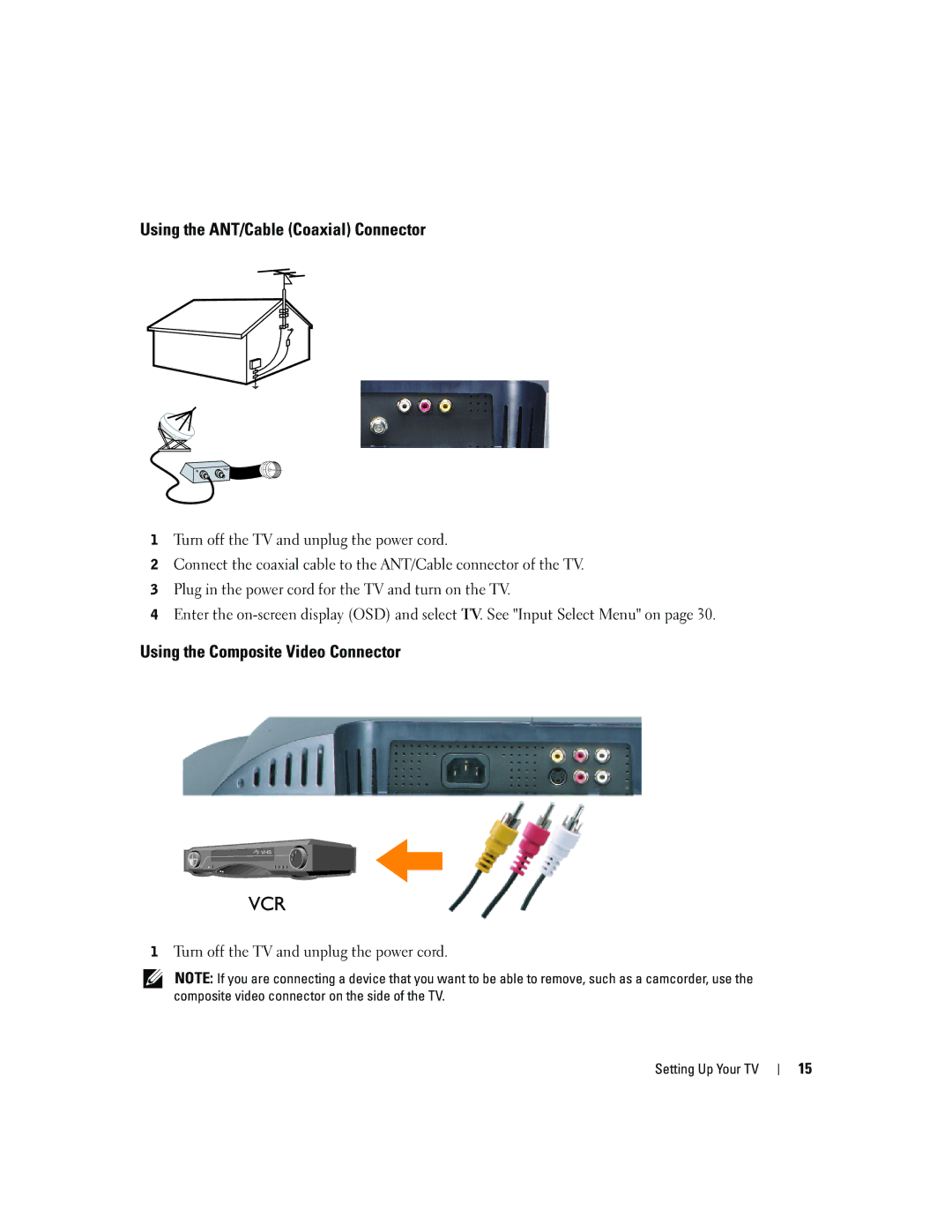 Dell W2600 owner manual Using the ANT/Cable Coaxial Connector 