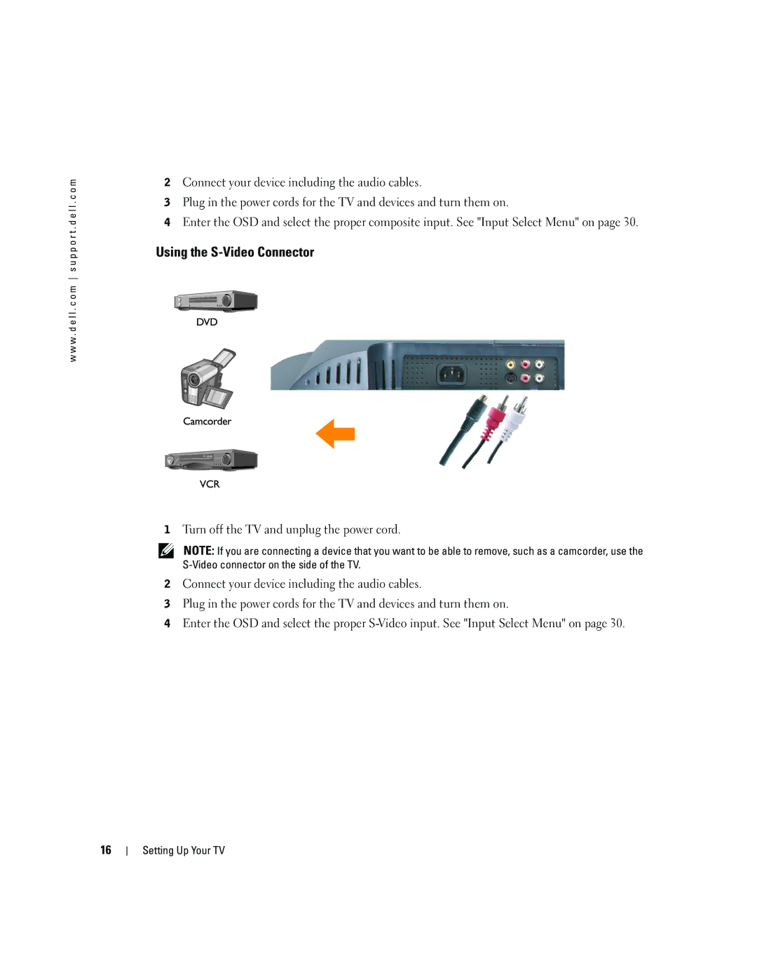 Dell W2600 owner manual Using the S-Video Connector 