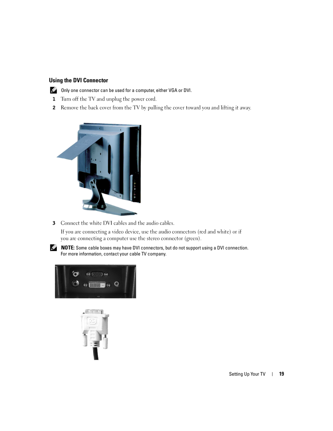 Dell W2600 owner manual Using the DVI Connector 