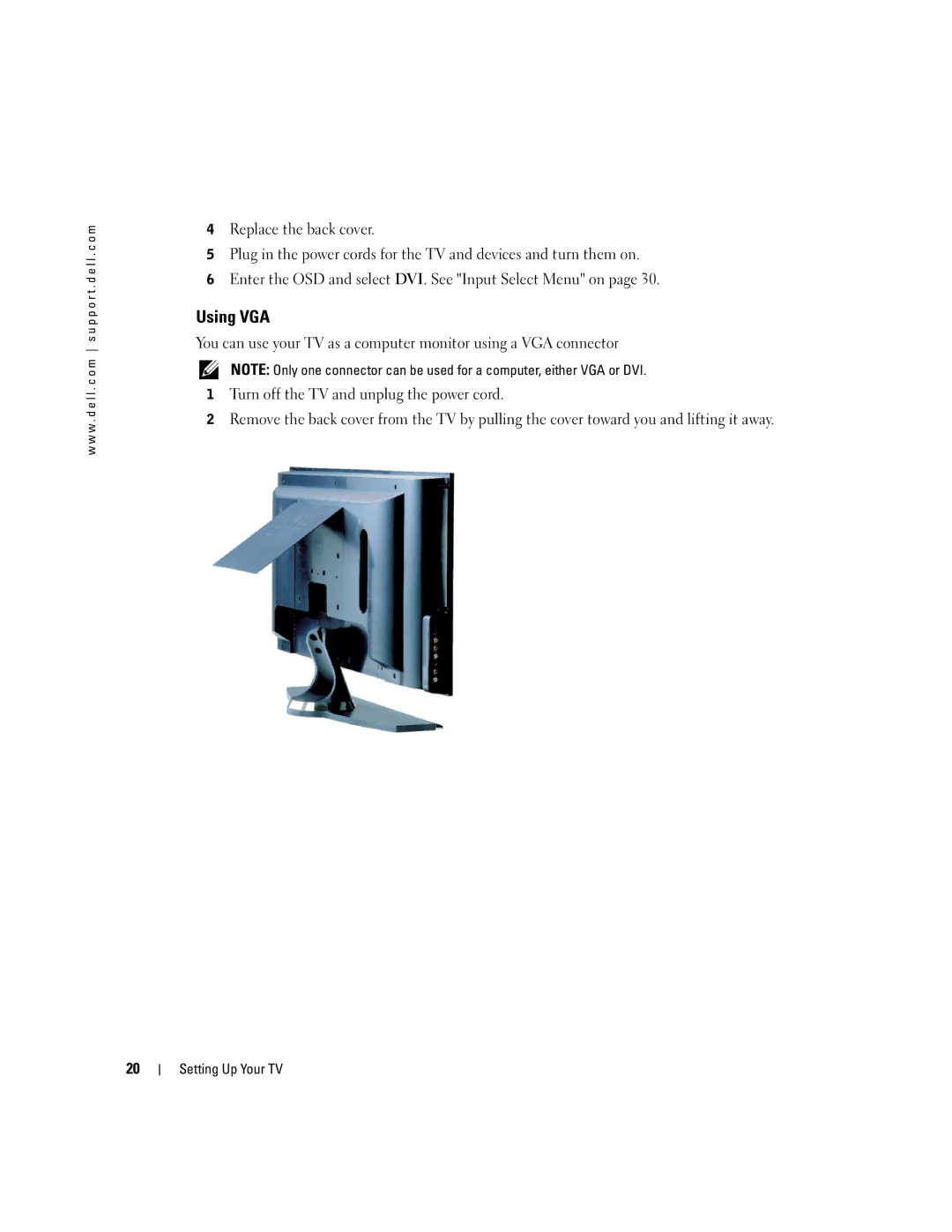 Dell W2600 owner manual Using VGA 