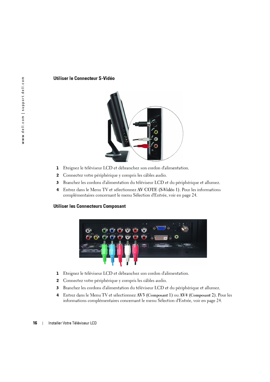 Dell W2606C owner manual Utiliser le Connecteur S-Vidéo, Utiliser les Connecteurs Composant 