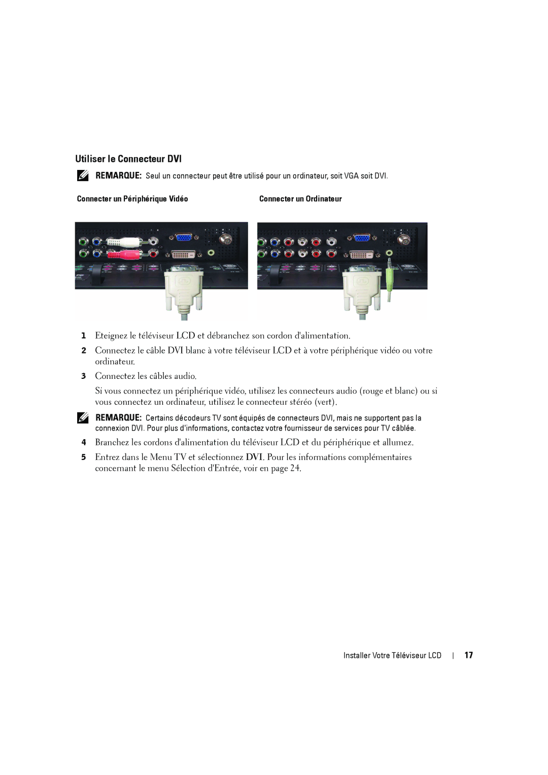 Dell W2606C owner manual Utiliser le Connecteur DVI, Connecter un Périphérique Vidéo 