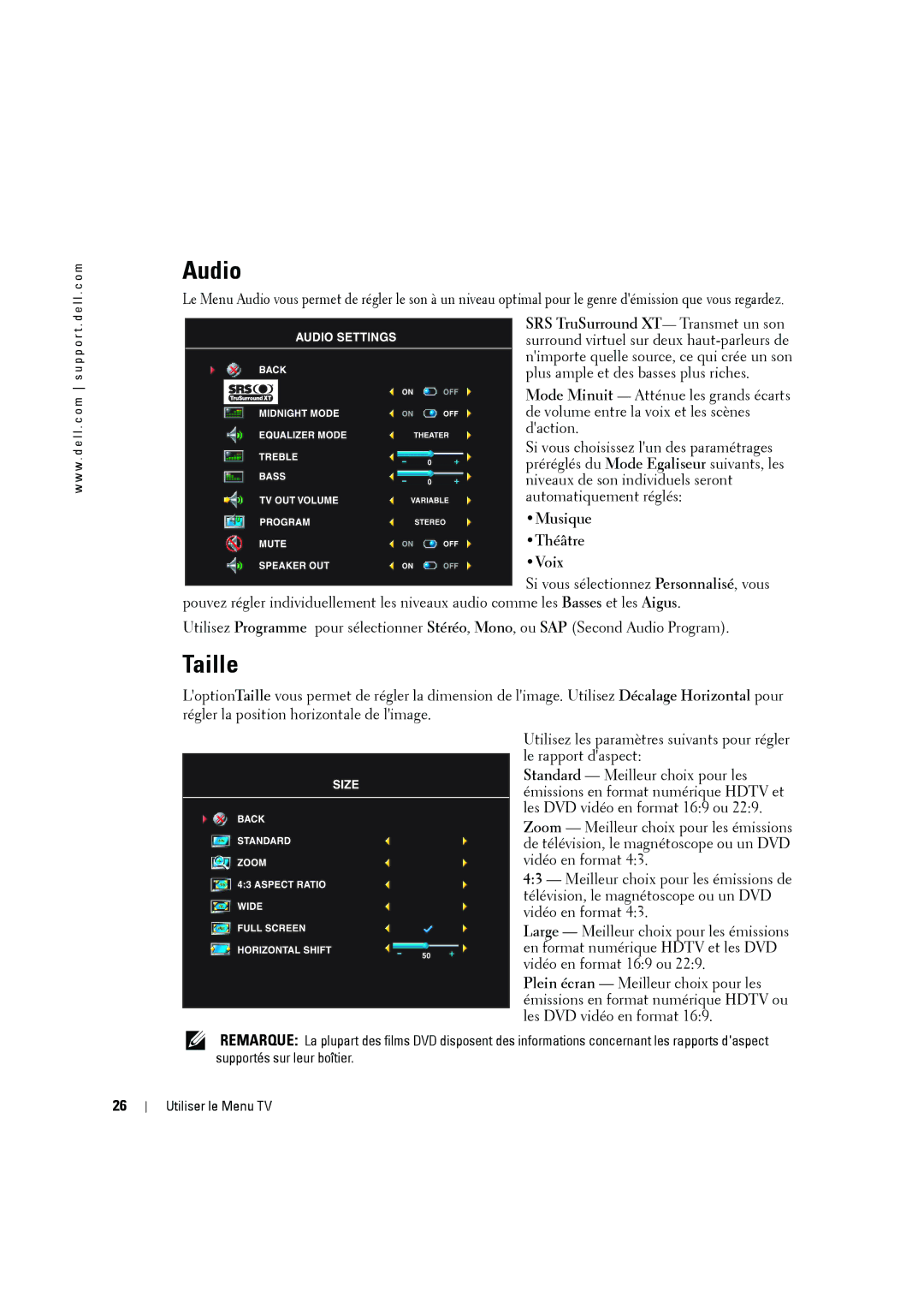 Dell W2606C owner manual Taille, Musique Théâtre Voix 