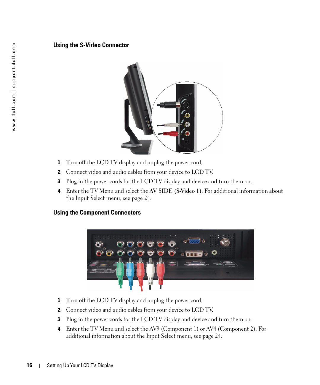 Dell W2606C owner manual Using the S-Video Connector, Using the Component Connectors 